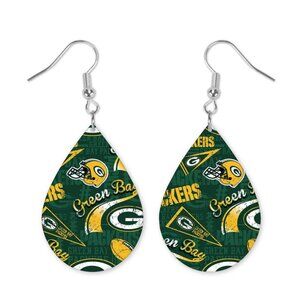 Green Bay Football Teardrop Dangle Handmade Hook Earrings